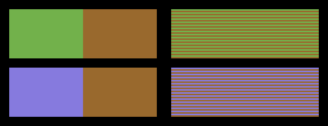 Extra colours by alternating horizontal lines of two colours