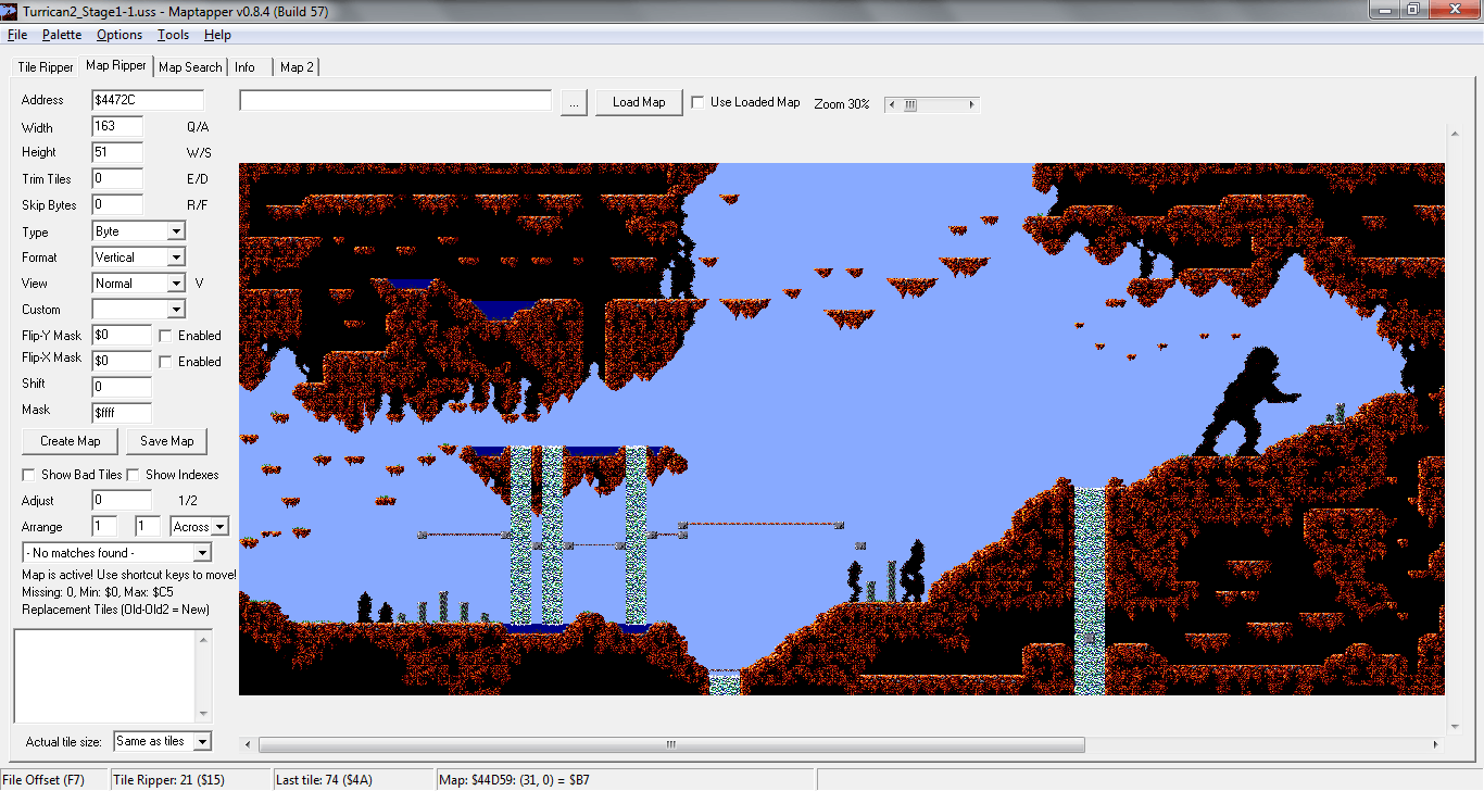 The Map Ripper tab showing the first level from the Amiga version of Turrican 2