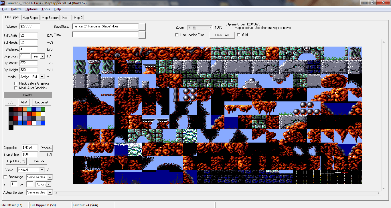 The Tile Ripper tab showing tiles from the Amiva version of Turrican 2