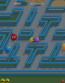 Arcade round 2 showing Pacman partially obscured by a block