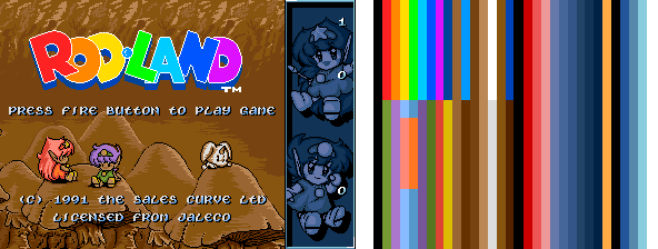 Rod-Land title animation and palette