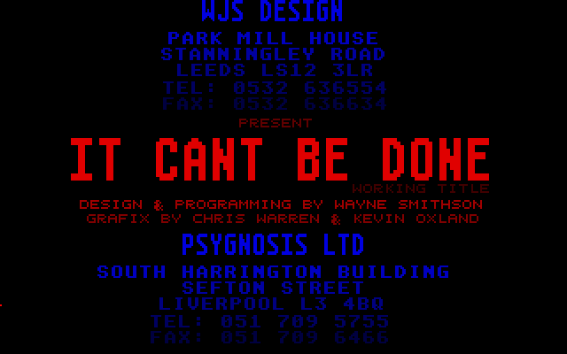 Working title''It Can't Be Done'